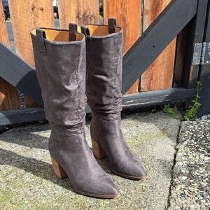 Report Gray Suede Mid-Calf Block Heel Boots